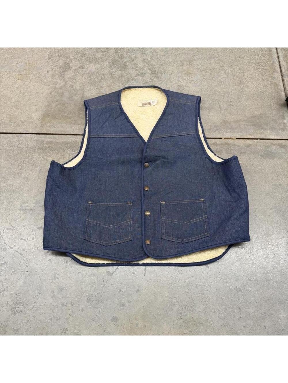 vintage wester wear denim sherpa lined made in usa vest size xl